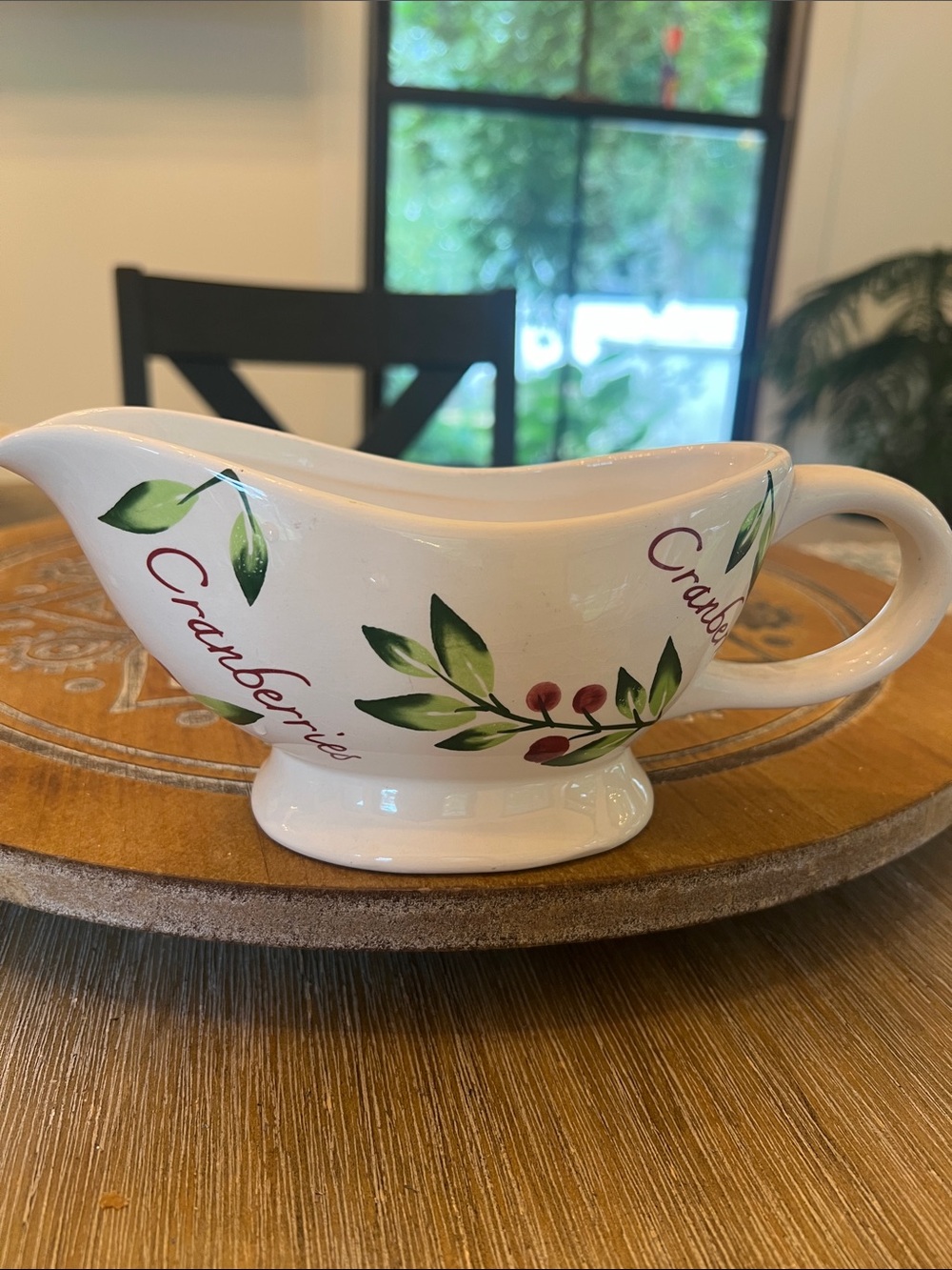 White Cranberries Ceramic Gravy Boat with Leaf Motif